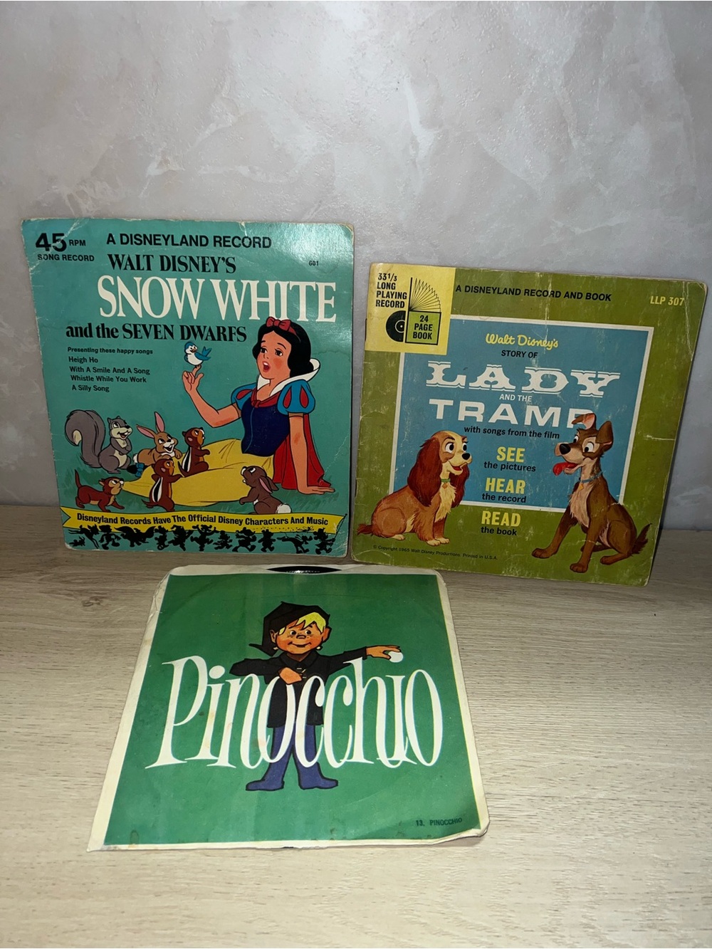 Vintage Disney Disneyland Records Lot Snow White Lady & The Tramp Pinocchio